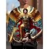 Herren T-Shirt Engel Michael Grafik Herren Langarmshirt Goldenes Schwert Design 3D Druck T-Shirts für Mann Locker Unisex T-Shirt Kleidung