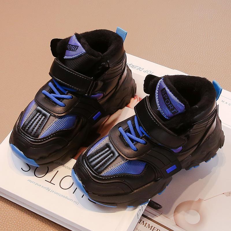 

Детские зимние ботинки 2025 новая корейская версия осень-зима набивные утолщенные хлопковые туфли мальчики водонепроницаемые нескользящие теплые хлопковые ботинки 31 [Inner Length 19.5CM] синий