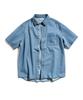 MINIMALPROJECT Symbol Embroidered One-Pocket Oversized Short Sleeve Denim Shirt Mls239 [Blue]