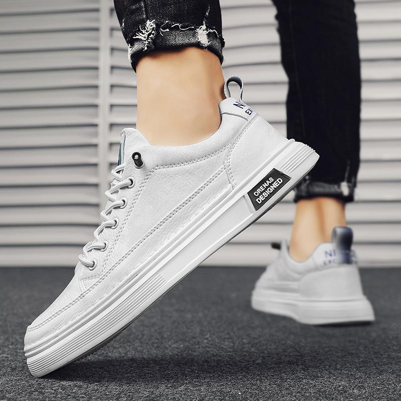 New Men's Genuine Leather Lace-Up Skate Sneakers Low-Cut Versatile Casual Sports Work Everyday Outdoor Comfortable Walking Shoes