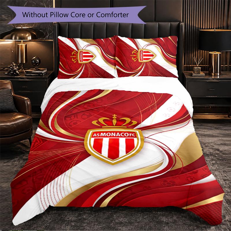 Monaco FC Themed Bedding 3Pcs Duvet Cover Set Decorative Bed Linen For Teen Room Home Decoration