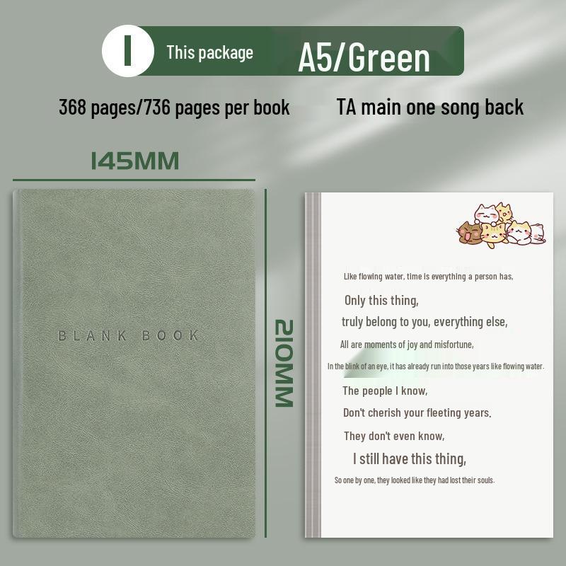 A5 PU Leather Thick Blank Notebook, 380 Pages - Ideal for Business Meetings