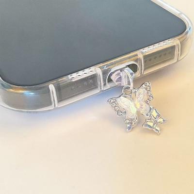 Mobile Phone Dust Plug Pendant New Butterfly With Artificial Pearls And Diamonds Accessory Decoration For IPhone Type-c Port