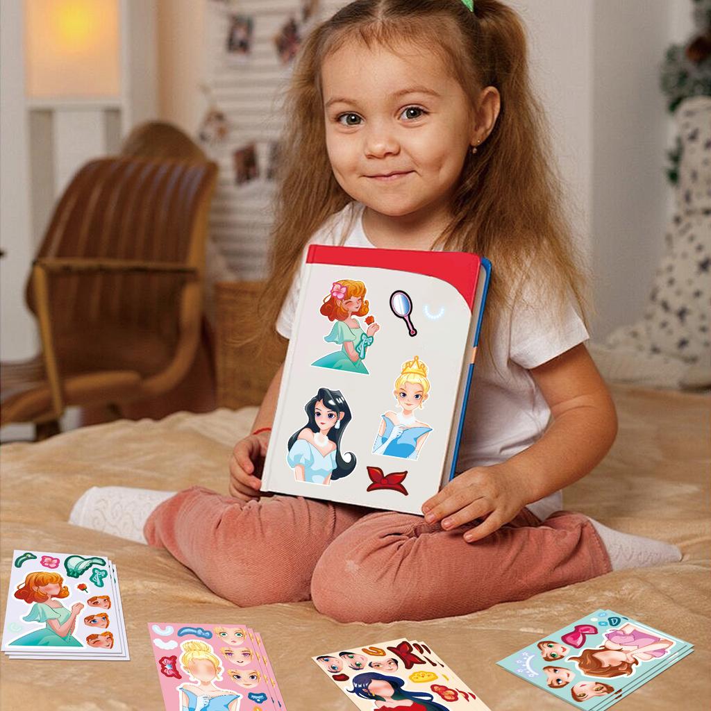 8 Styles/bag Princess Face Swap Set Stickers Cartoon Cute Children Baby Puzzle DIY Early Education Puzzle Stickers