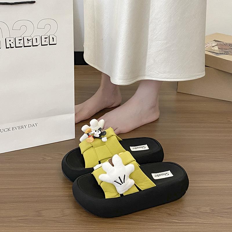 Fashion Versatile Casual Cartoon Cute Mickey One-word Slippers Women's 2025 Summer New Thick-bottomed Beach Cool Slippers