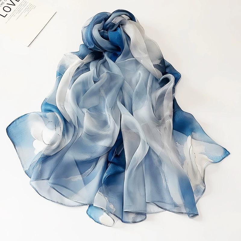 Spring Summer Women Large-size Printed Beach Shawls Muslim Hijabs Travel Thin Sunscreen Scarf/Scarves 100% Silk Beach Scarf