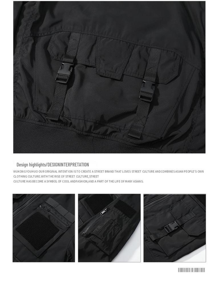 Men's American Retro Multi-pocket Pilot and Baseball Workwear Ski Jacket