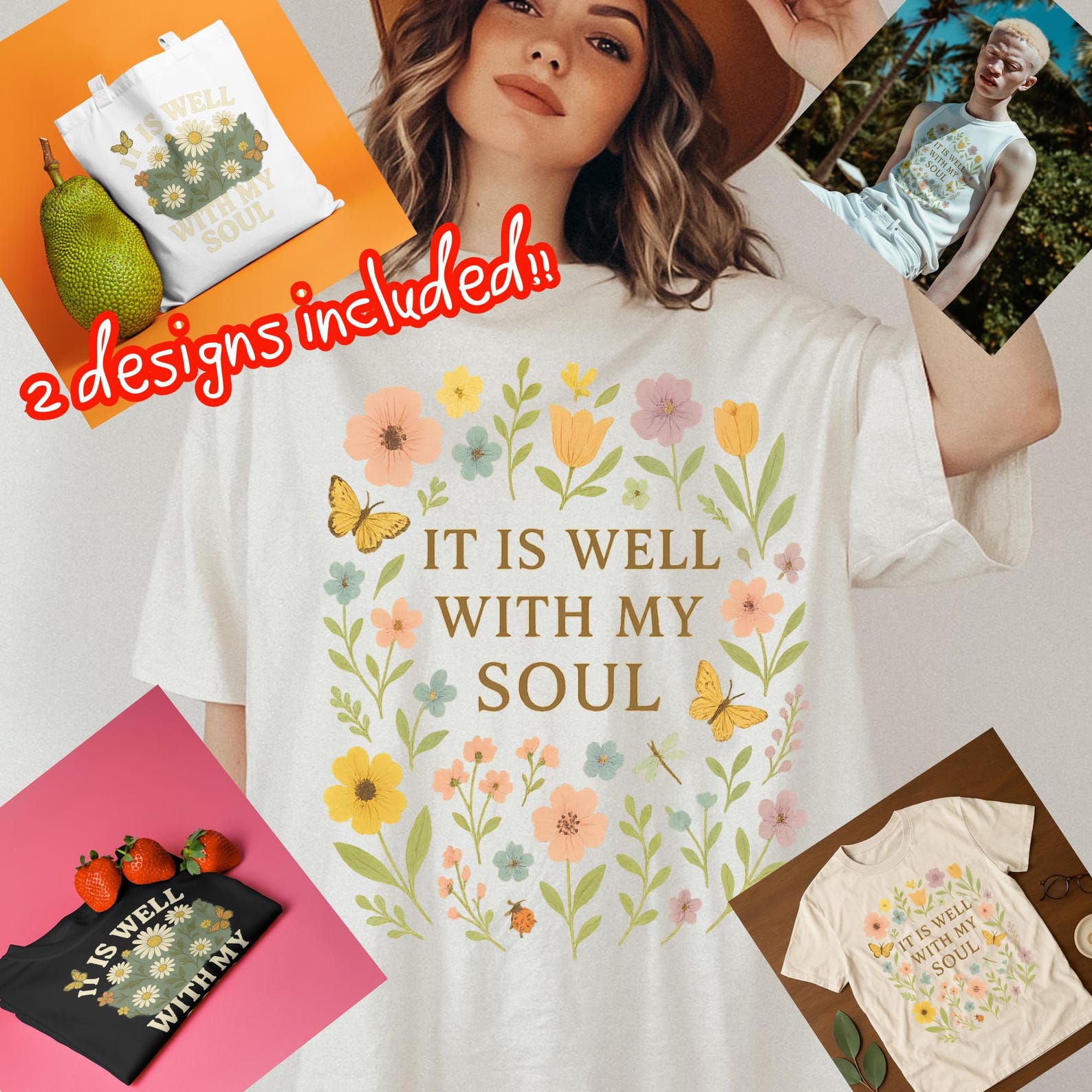 Christian Floral Quote PNG Bundle: Bible Verse Flowers & Butterfly Clipart L