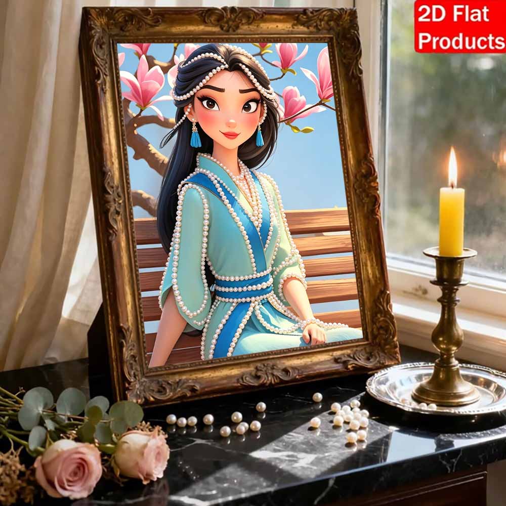 Disney Pearl Painting Ebony Mulan Portrait for Beginners and Adults, DIY Pearl Diamond Art Painting Kit for Home Wall Decor Gifts
