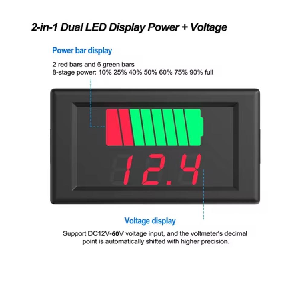 12V 24V 36V 48V 60V Car Battery Charge Level Indicator Lithium Battery Capacity Meter Tester Display LED Tester Voltmeter