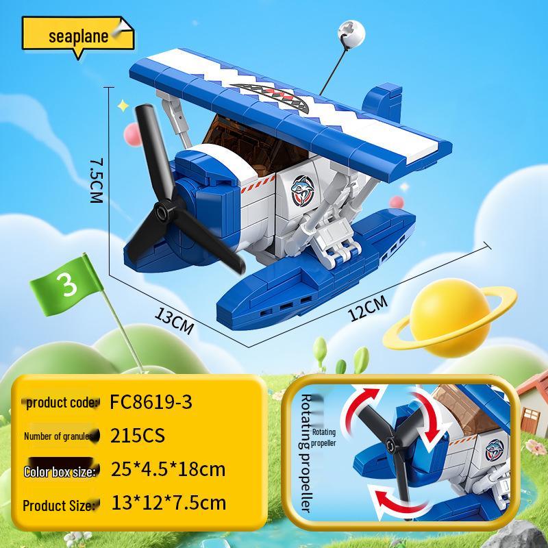 Fang Cheng Pull-String Flying Team Building Blocks Airplane Toy for Boys
