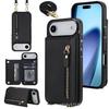 iPhone 17 Pro Max Crossbody Leather Wallet Case with Card Slots & Double Buckle Zipper