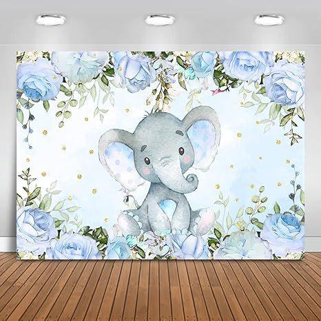 Baby Blue Elephant Birthday Party Photography Background Baby Bath Boy Banner