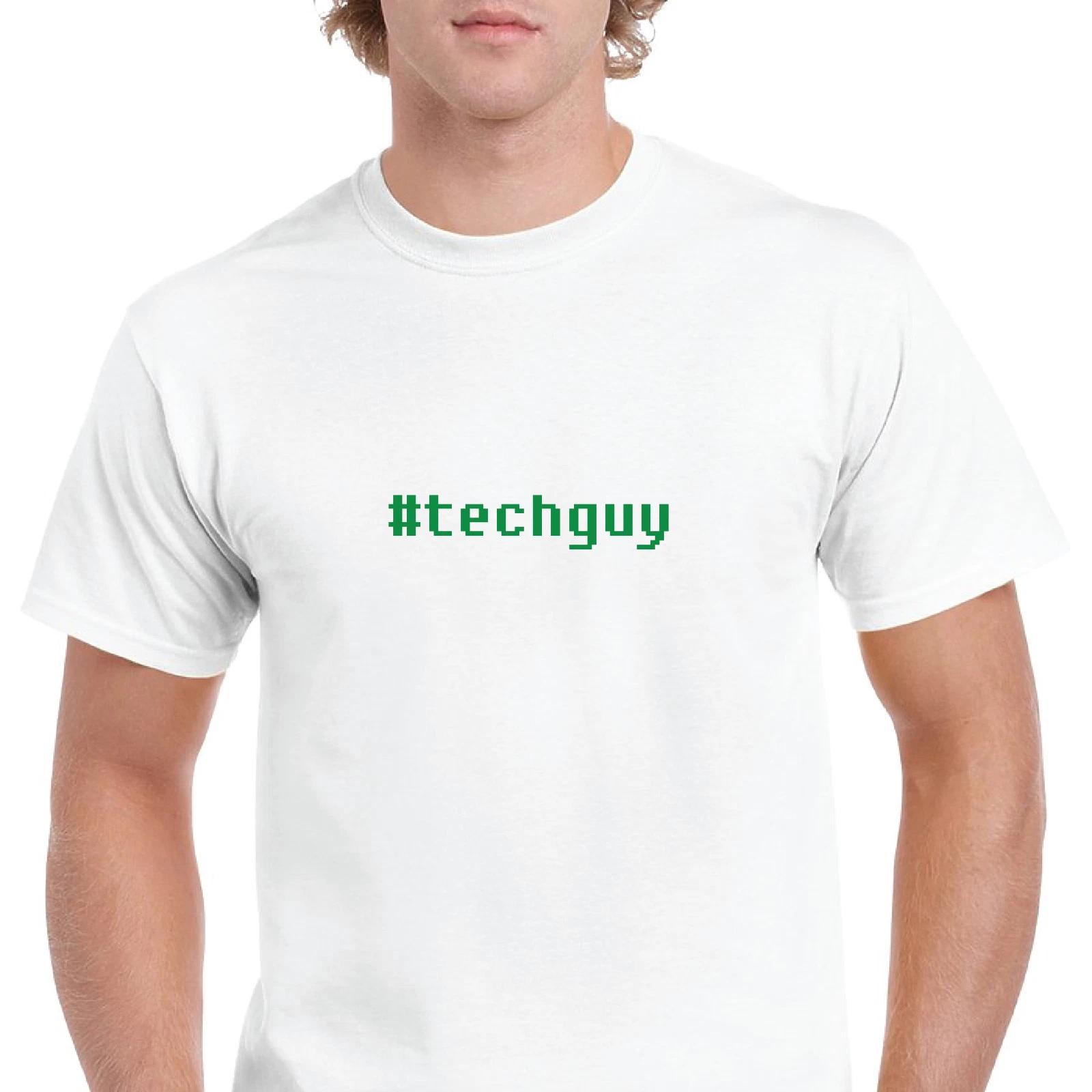 

Tech Guy #techguy Retro Computer Font White Green Solid Cotton T-Shirt S-5XL XL