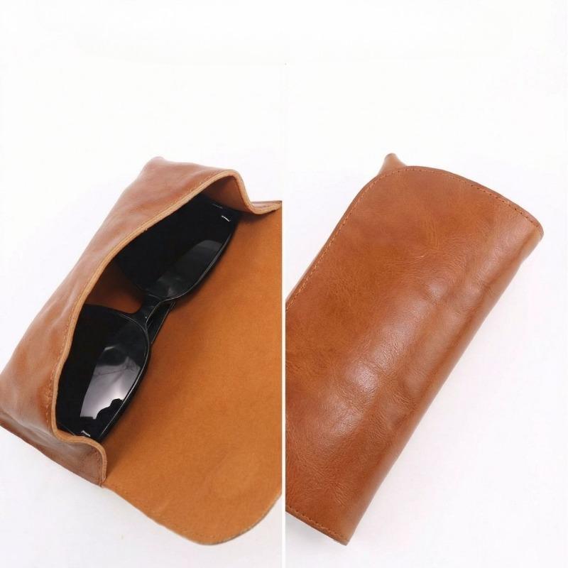 Scratch-Resistant Cow Leather Eyeglass Case,Sunglasses Protective Holder Portable Leather Pouch for Myopia Glasses & Sunglasses