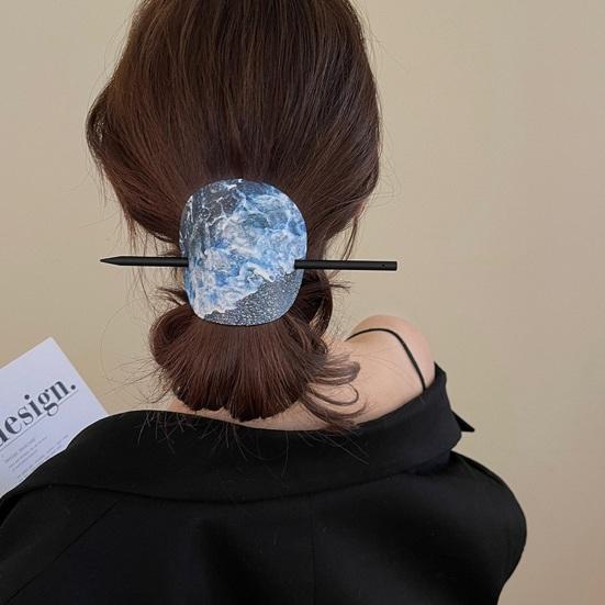 Chinese Style Hair Stick Rose Flower Printing Faux Leather Decor Hair Chopsticks DIY Hairstyle Accessory