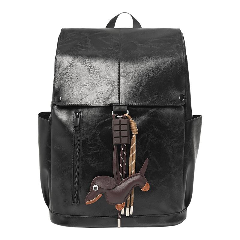 Retro Hong Kong style PU soft leather texture backpack men's large-capacity American schoolbag female college student computer backpack waterproof