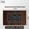 T&I Type 118 Black Retro Wood Grain Wall Plate, US Standard Electrical Outlet Cover with Switch