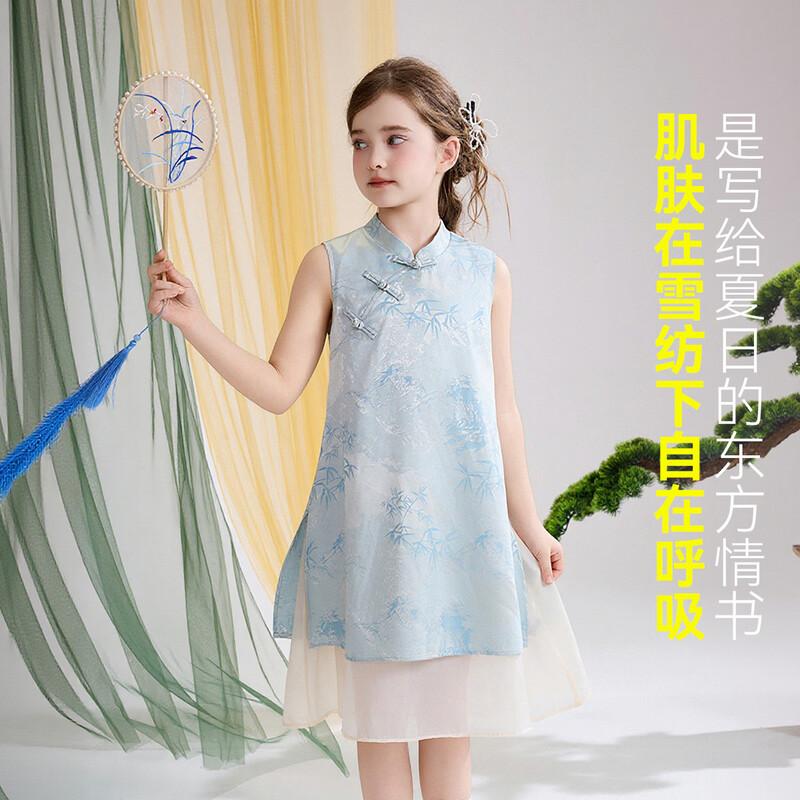 ASK JUNIOR Girls  New Chinese Style Faux Two-Piece Mesh Dress 110