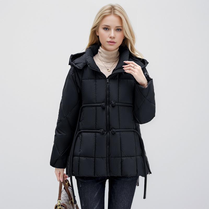 Winter new buckle down cotton clothes women's Chinese tassel hooded foreign style loose and thin simple coat