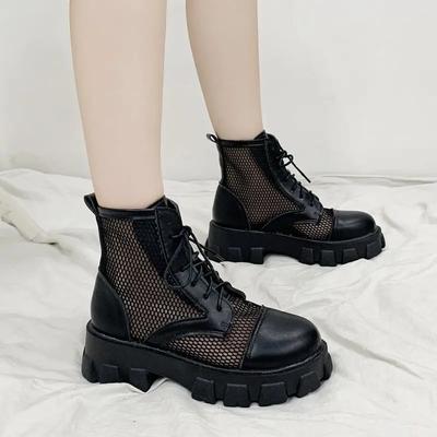 Luxury Women Boot Black Mesh Lace Up 2024 New Punk Gothic Women's Ankle Boots Platform Shoes Women Summer Boots Ladies Size 40