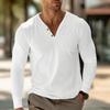 Men's Cotton Linen V-neck Button Solid Color Long-sleeved T-shirt Autumn Casual Versatile Comfortable Top