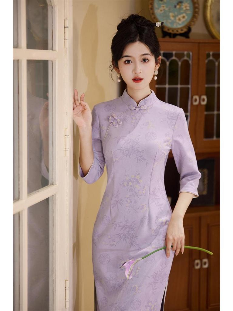 Suede Cheongsam: New 2025 Autumn Long-Sleeve Dress, National Style for Young Girls