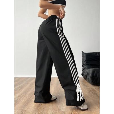 Retro American Striped Casual Pants Women's Spring and Autumn New Elastic Waist Loose Versatile Trousers