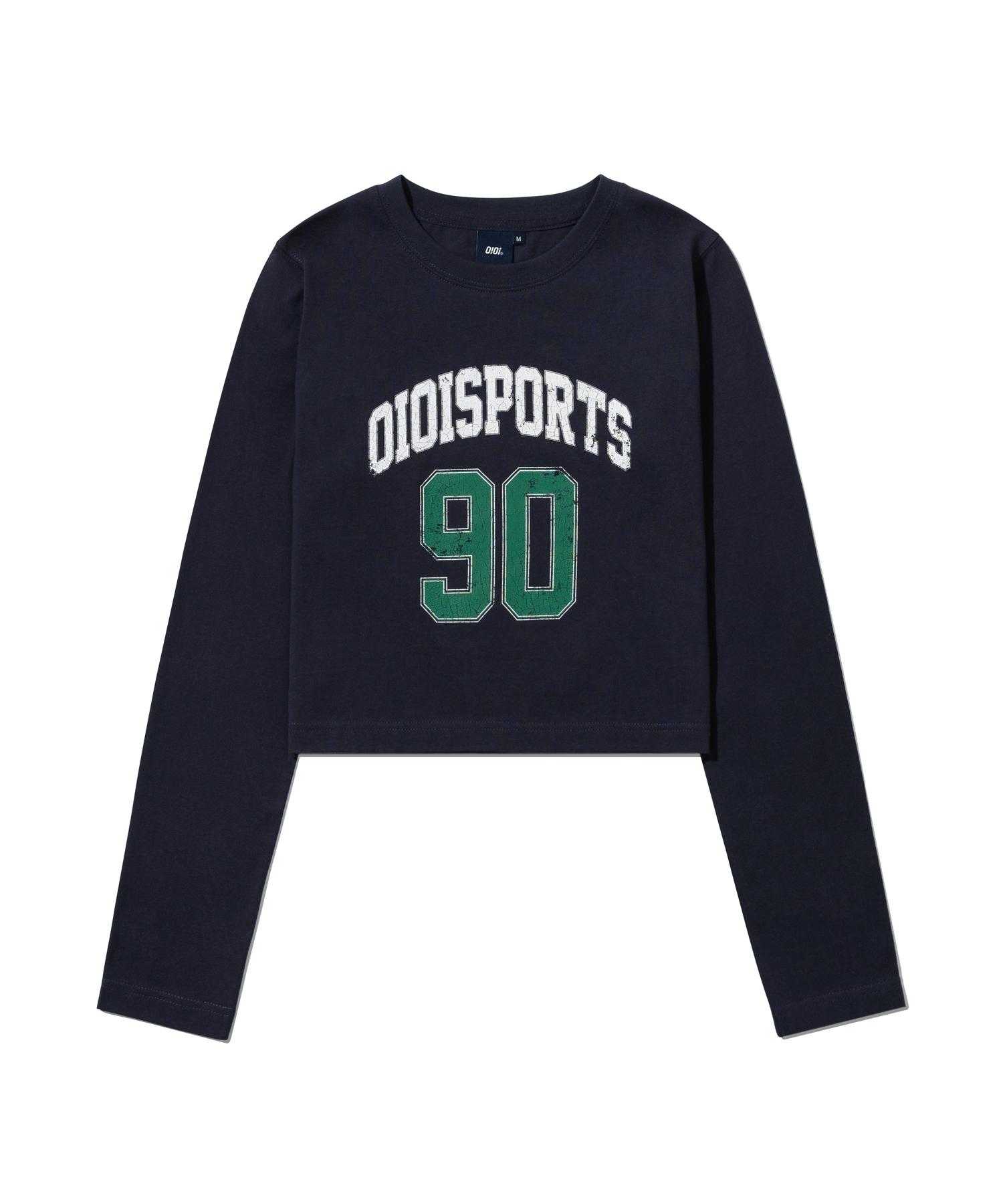 Oioi Collection 90S Crop Long Sleeve T-Shirt_Navy M