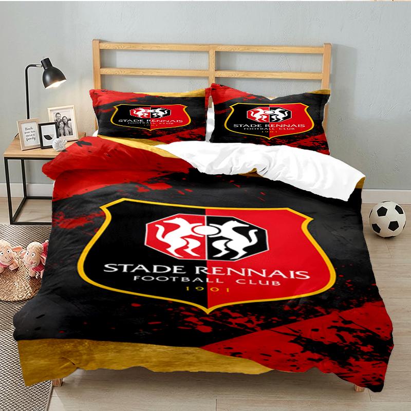 3PCS Stade Football Club Crest Bedding set,Ideal For1pc Duvet Cover And 2pcs Pillowcases Perfect for Christmas gift,Ideal for Bedroom, Dormitory