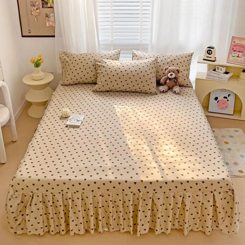 Printed Cotton Bed Skirt Three Piece Set All Season Universal Ruffle Edge Single Bed Cover Soft Comfortable Bedding Bedspread