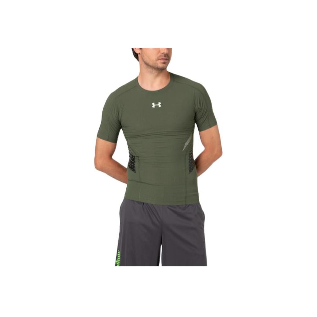 Under Armour Einfarbige Bedrucktes Logo Rundhals Kurzarm Fitnesshemd Herren Oberteile Armeegrün 1289555-330