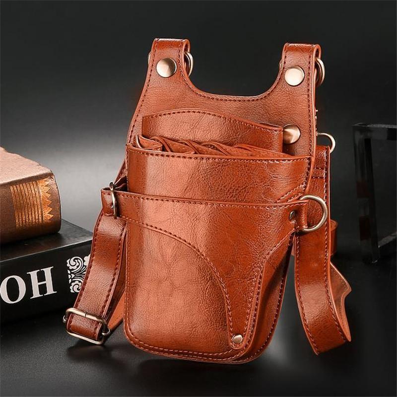 

Multifunction 1PC Black Cowhide Hair Scissor Bag Clips Bag Hairdressing Barber Scissor Holster Pouch Holder Case With Belt коричневий