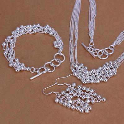 Conjunto de Joias Esféricas Banhadas a Prata com Seis Fileiras de Contas de Luz - Três Peças