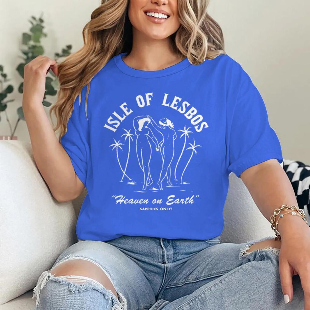 Vintage LGBT Clothes ISLE OF LESBOS Lesbian Streetwear GAY Pride Month Bisexual Couples Matching T Shirt Women Men Y2K Tops