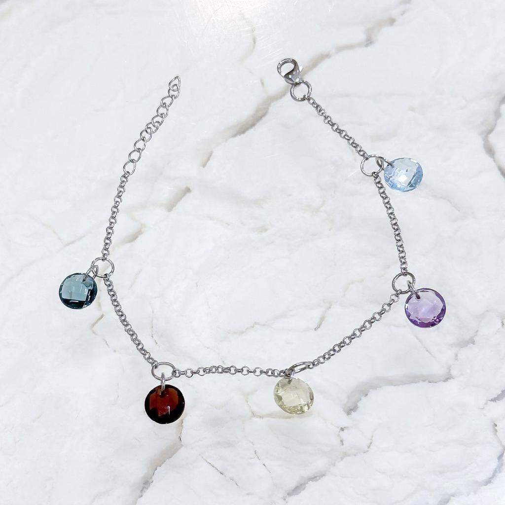 Silver Bracelet with Natural Amethyst 9.381ct, Garnet, Green Quartz, London Blue Topaz, Topaz, Product Weight 3.86 G (2166573)