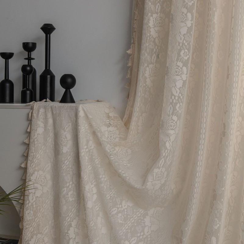 White Jacquard Sheer Curtain With Cutout Living Room Bedroom Dining American Country Style