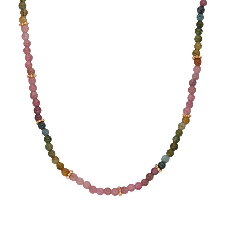 Xiaohongshu Natural Color Treasure Tourmaline Necklace Women'S S925 Sterling Silver Handmade Beaded Collarbone Chain