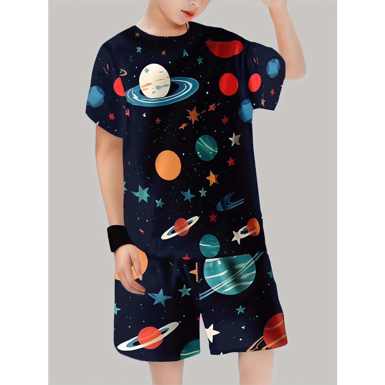 

Boys Fashion 3D Printed Casual Pullover Short Sleeve Shorts T Sweatshirt, BoysOutdoor T-Shirt shorts Set, Perfect for Outdoor 13-14Y