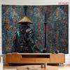 Große japanische Samurai-Wandtapisserie Asiatischer Krieger Kalligraphie-Schriftrolle Dekor Grunge-Hintergrunddruck für Man Cave Wohnzimmer Kunst