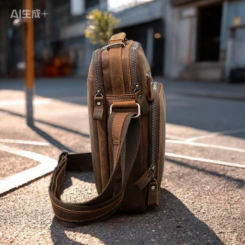 Top Grain Leather Shoulder Bag, Genuine Crazy Horse Leather Crossbody Handbag, Minimalist Stylish Men Leather Bag For Wholesale