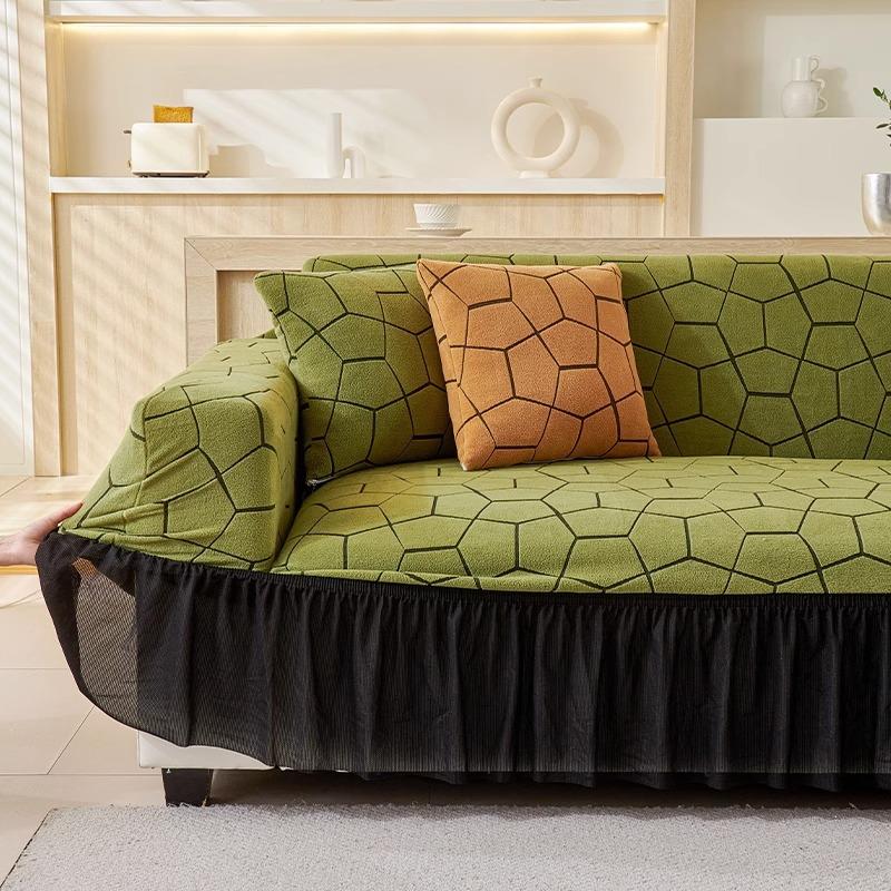 The New All  Season Universal Sofa Cover Featuring An Old Fashioned Straight Row Seat Cushion for One Two or Three People Is Covered with A Cloth