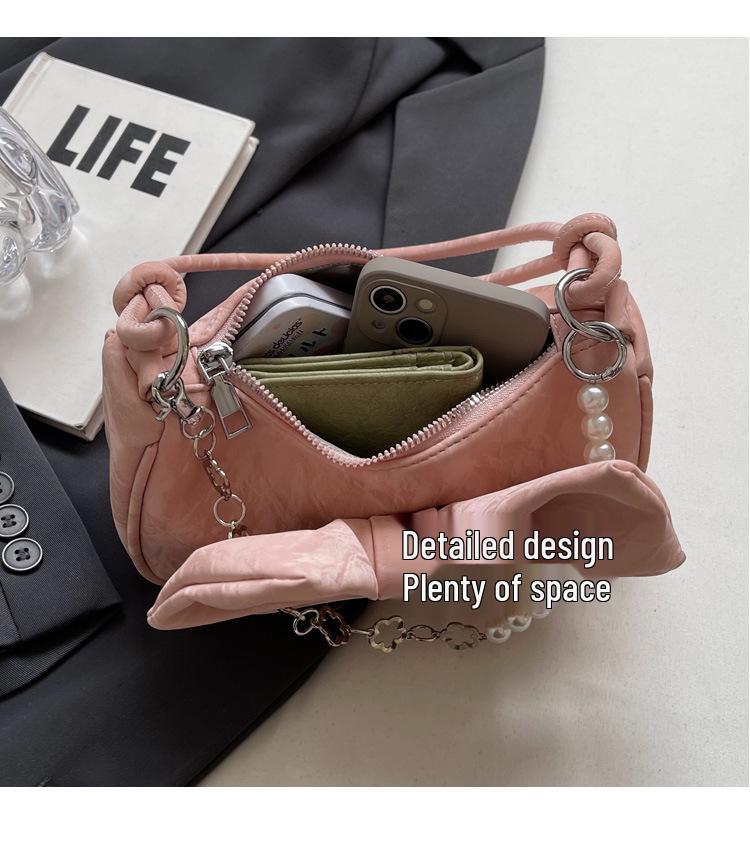 2024 Trendig Handväska med Rosett och Hjärta - Trendig Högkvalitativ Axelväska med Kedja