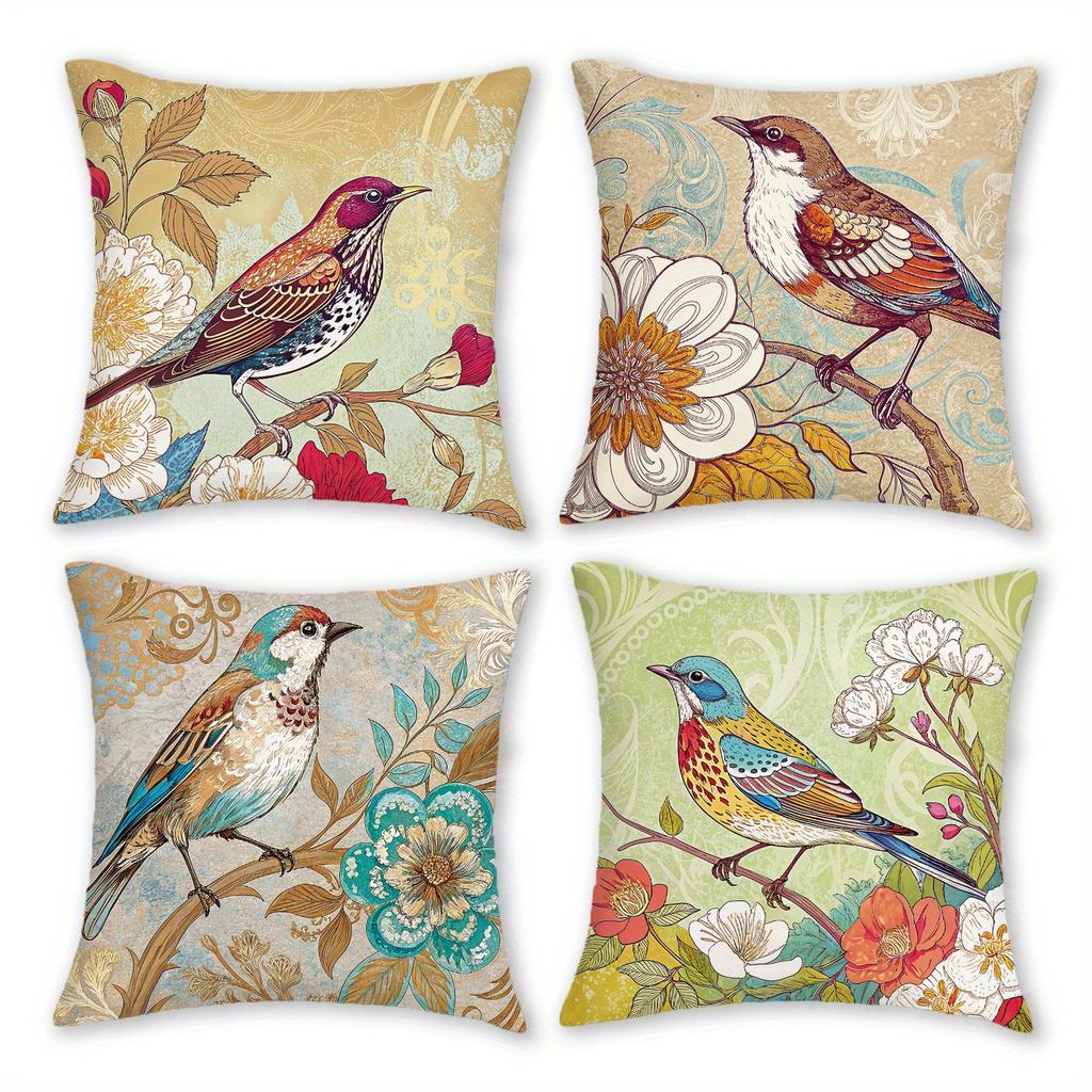 1/4pcs Vintage Floral Bird Throw Pillow Covers Rustic Farmhouse Decorative Cushion Cases for Home Sofa Bedroom Cushion cover