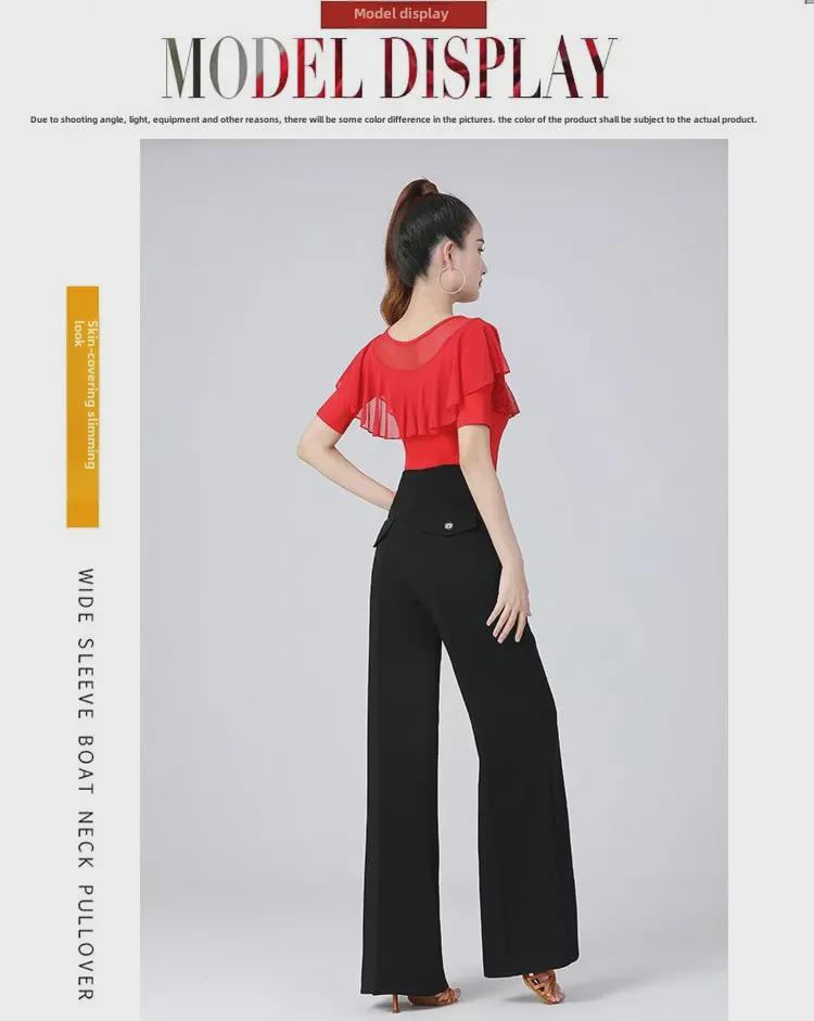 Women's Modern Wide-Leg Latin Dance Pants - High Waist Ballroom & Jitterbug Trousers.
