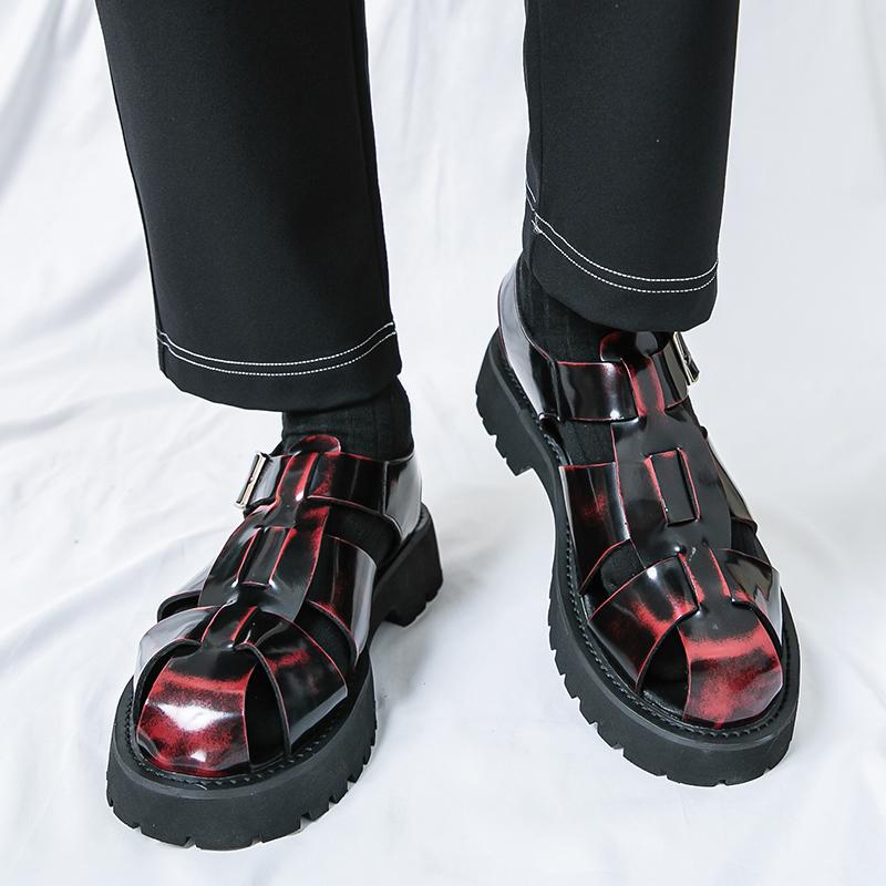 Summer New Men Gladiators Height Increasing Leather Casual Shoes Breathable Beach Sandals Outdoor Slippers Red White Plus Size