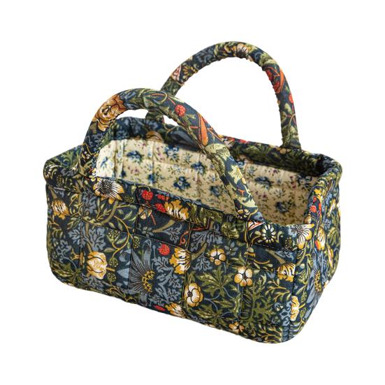 Quilted Floral Storage Basket Fabric Foldable Storage Tote with Handles Boho Collapsible Basket for Nursery Toys Towels Clothes Storage