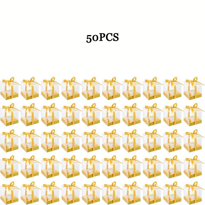 WTEMPO DIY Foldable Clear Gift Boxes with Ribbons for Wedding Favors Birthday Gifts and Festive Party Supplies Transparent Plastic Packaging Boxes