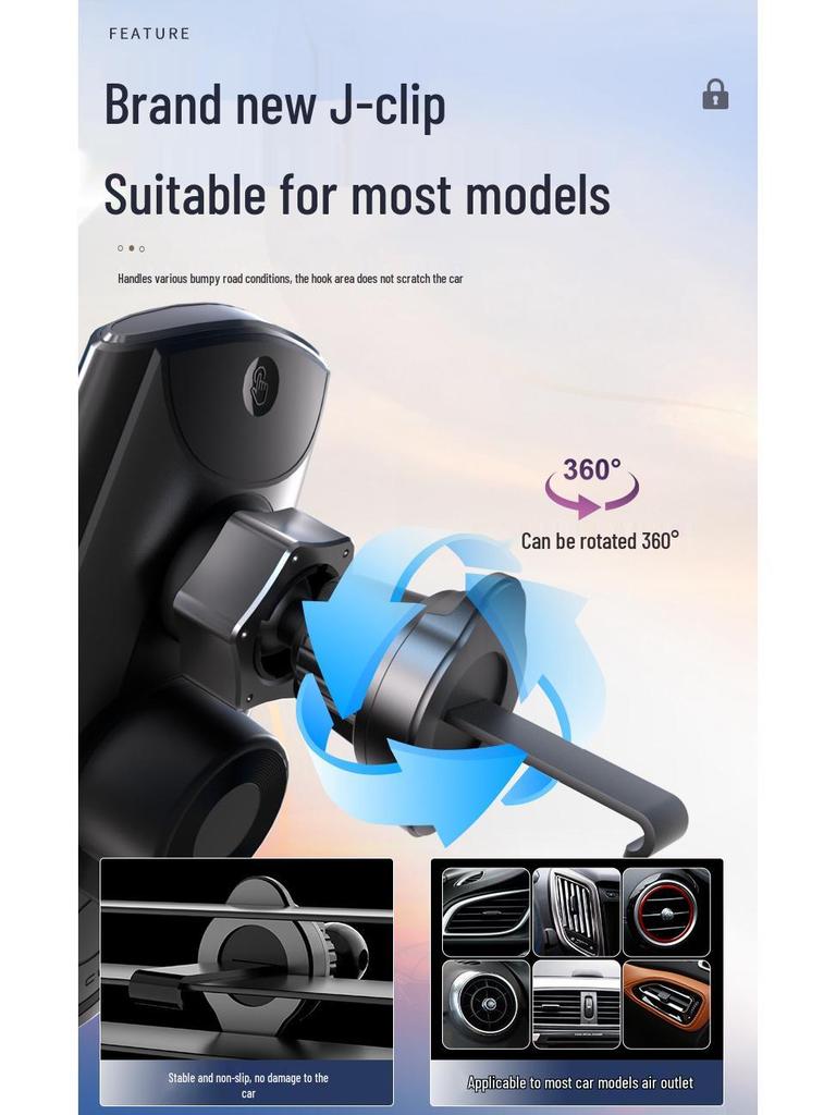 Q88 Magic Clip: 15W Wireless Car Phone Holder with Removable Magnetic Charger and Navigation Support