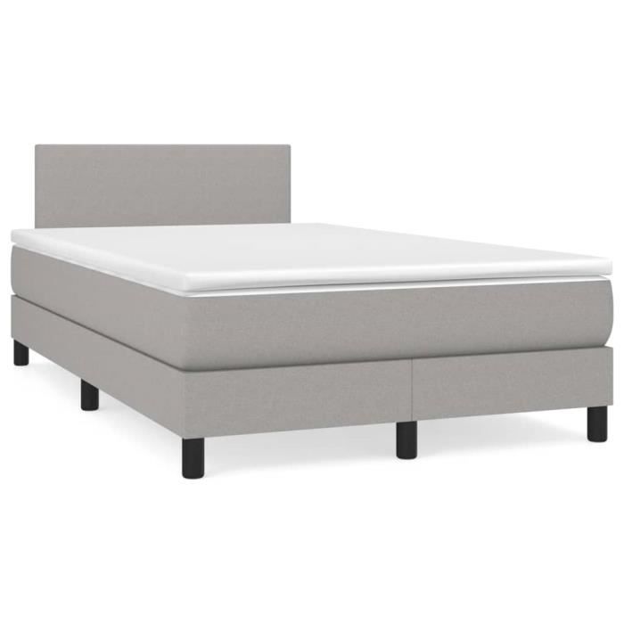 3139881 vidaXL Lit à sommier tapissier avec matelas Gris clair 120x200cm Tissu